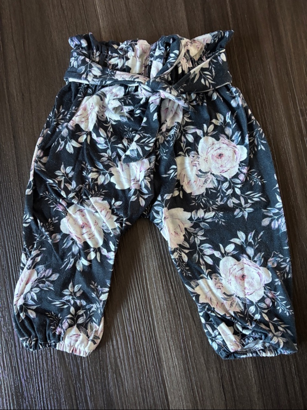 Black Floral Paperbag Waist Baby Pants